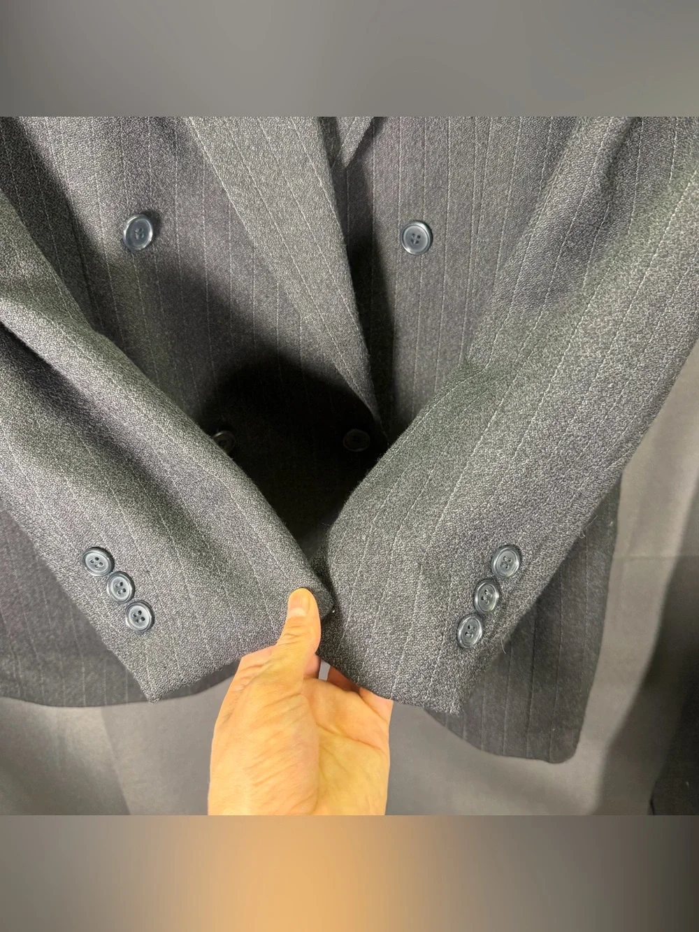 VTG Yves Saint Laurent 100% Wool Suit 36R 32x29 Made in France Gray Pinstripe DB